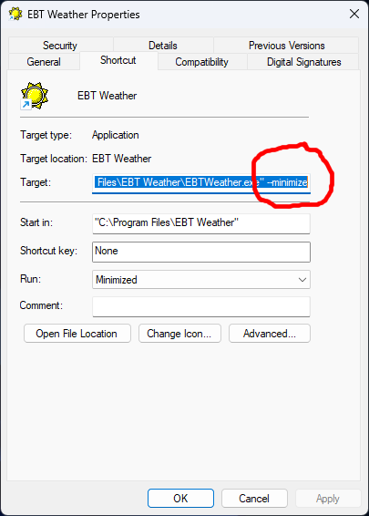 Launch EBT Weather Minimized in Windows
