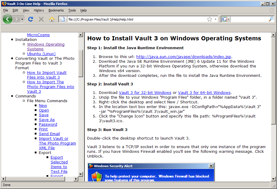 Vault 3 On-Line Help