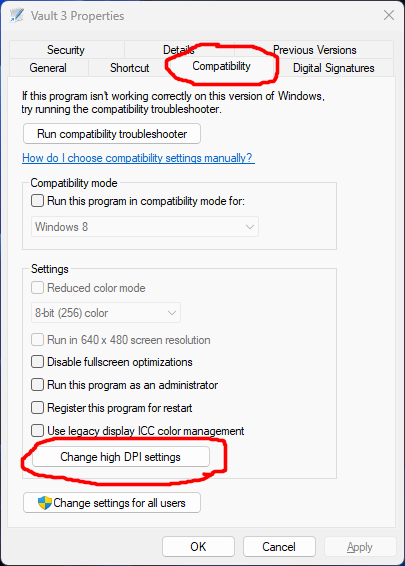 Change high DPI settings